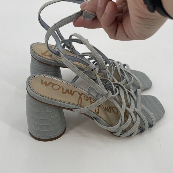 SAM EDELMAN Size 8.5 Cloud Blue Leather Daffodil Strappy Heeled Sandal - Picture 5 of 10